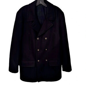 NEW Lauren Ralph Lauren Mens Peacoat 40R Black Double Breasted Wool Blend Coat